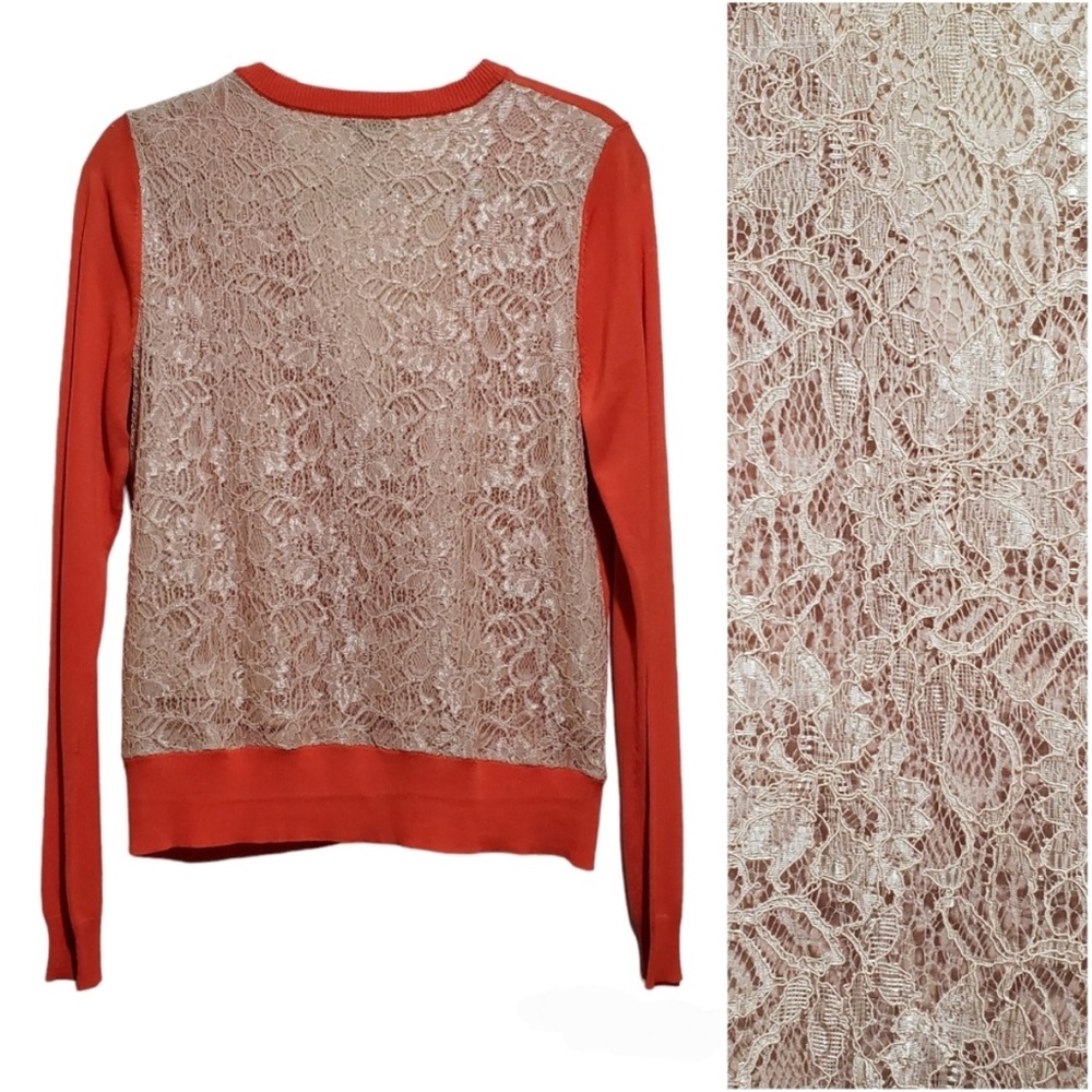 NWT Ann Taylor Lacey cardigan coral red warm pink size small valentines new year